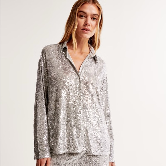 Abercrombie Long-Sleeve Sequin Button-Up Shirt - Picture 1 of 1